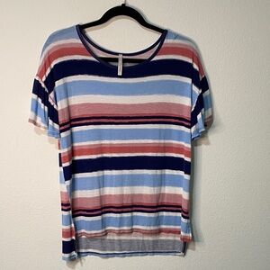 Striped Multicolor Women's Top Short Sleeve Blouse Bell Sleeves Tshirt Tee